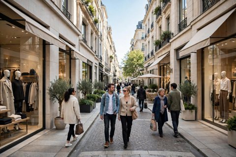 Shoppers on a fashionable shopping street